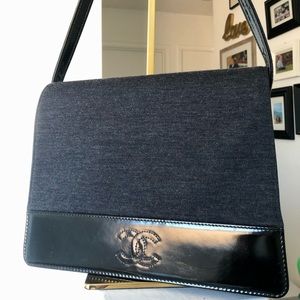 CHANEL Black CC Cotton Shoulder bag